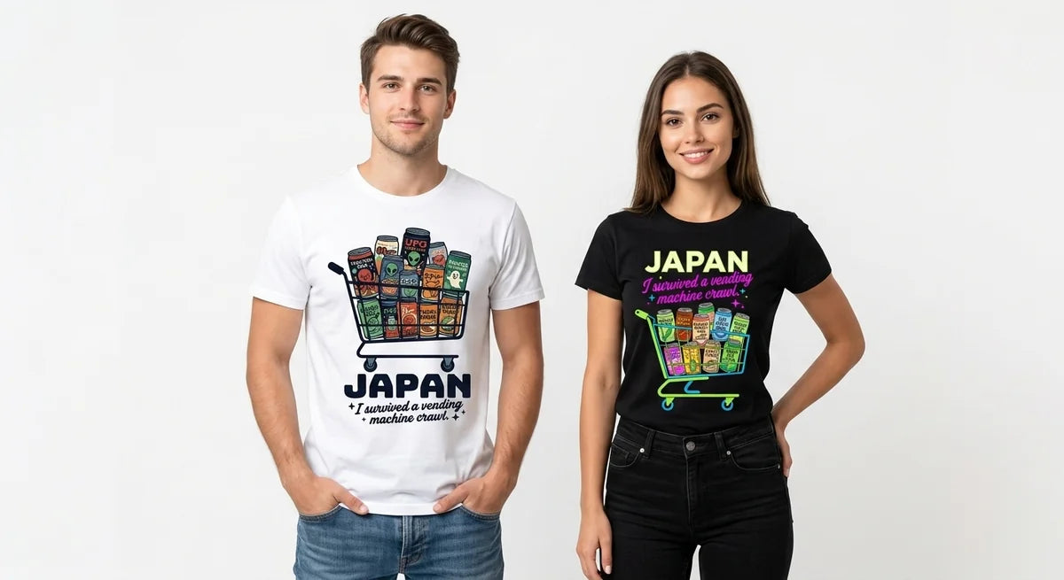Japan Vending Machine Crawl Graphic T-Shirt | Funny Japanese Souvenir Tee | Unisex Retro Streetwear