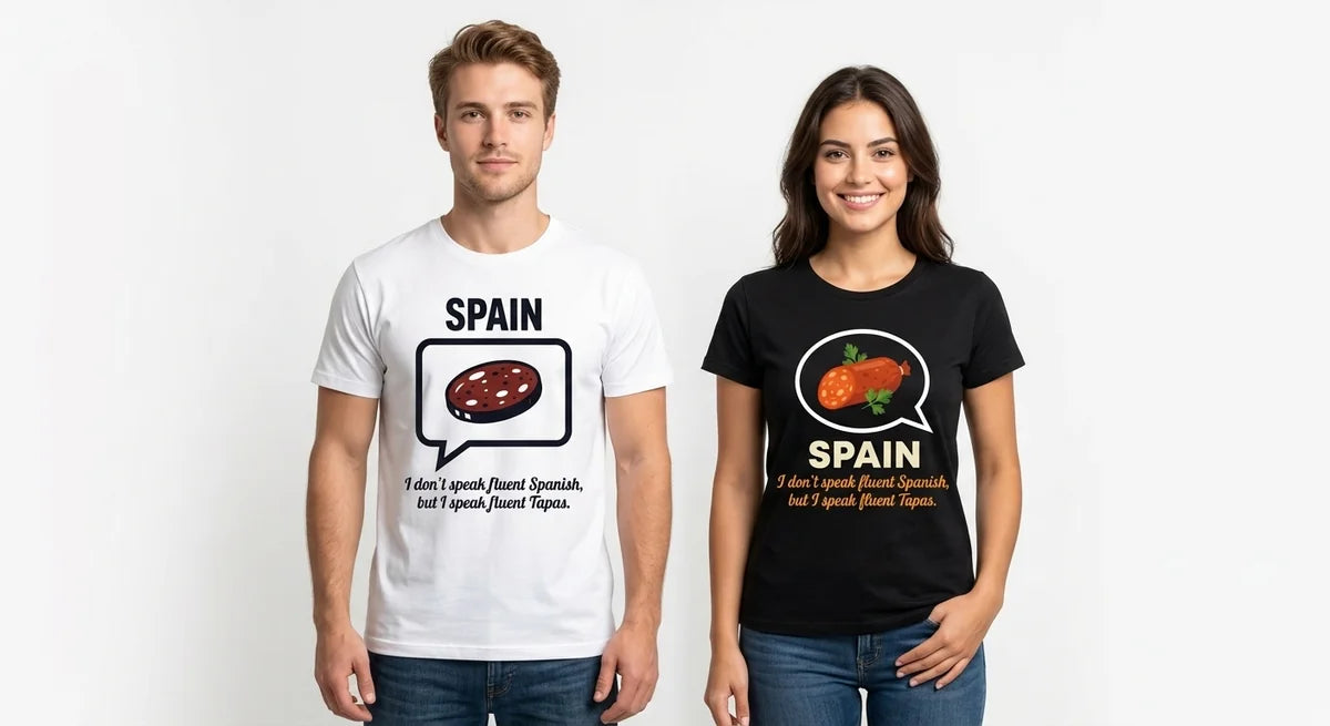 "I Speak Fluent Tapas" Spain Souvenir T-Shirt | Funny Foodie Tee | Funny Spain Vacation Graphic Tee