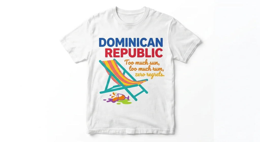 Dominican Republic Vacation T-Shirt – "Too Much Sun, Too Much Rum" Beach Graphic Tee