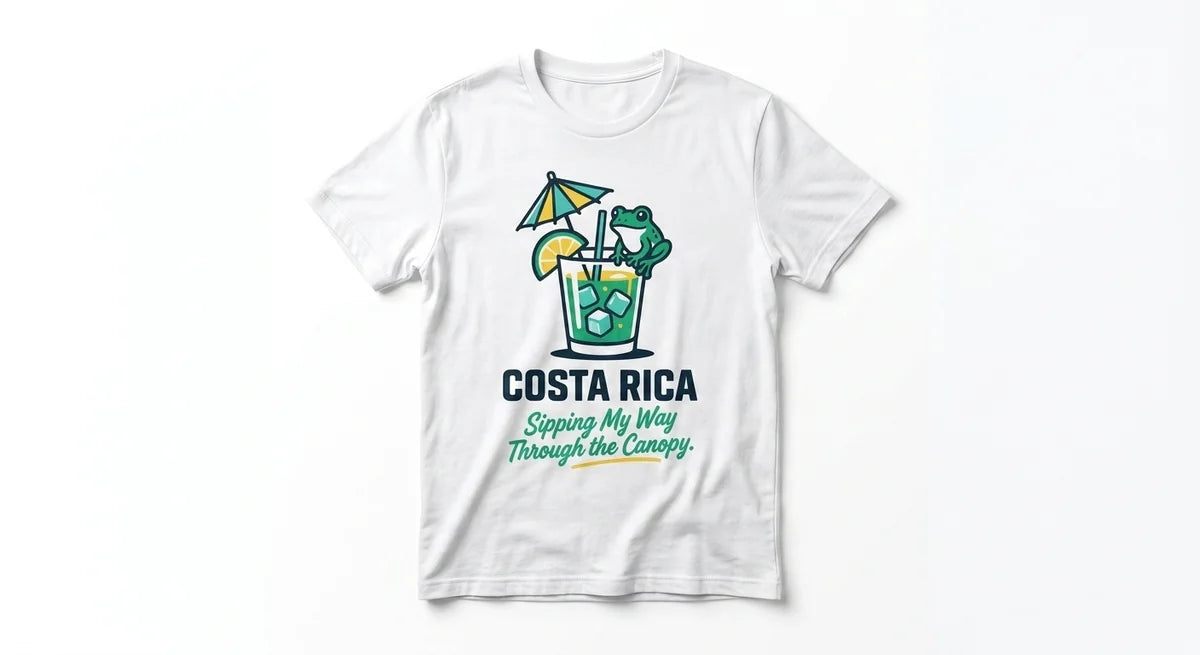 "Sipping My Way Through the Canopy" Graphic Tee | Tropical Frog & Cocktail Unisex Shirt | Costa Rica Souvenir T-Shirt