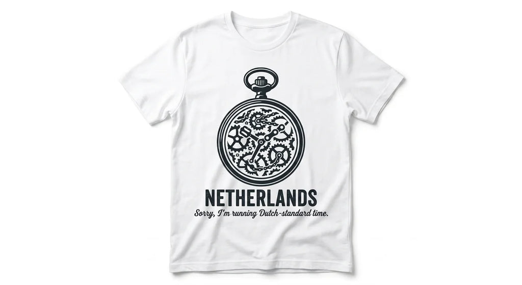 Netherlands Souvenir T-Shirt: "Dutch-Standard Time" Funny Travel Tee – Bike Gear Graphic Cotton Shirt