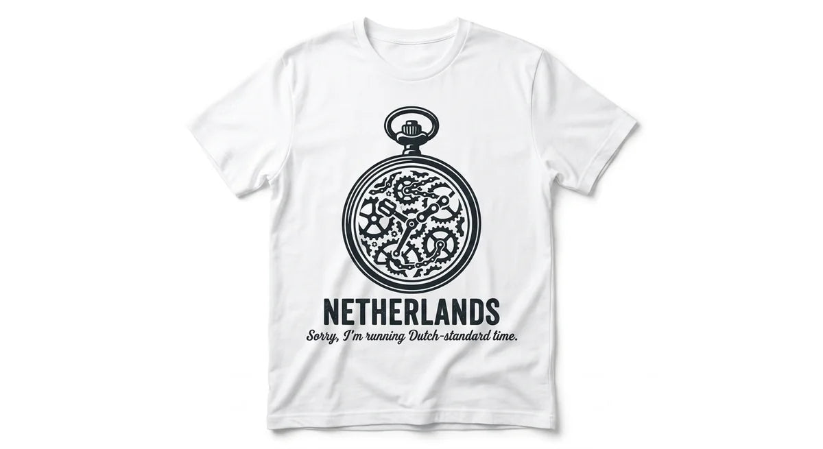 Netherlands Souvenir T-Shirt: "Dutch-Standard Time" Funny Travel Tee – Bike Gear Graphic Cotton Shirt