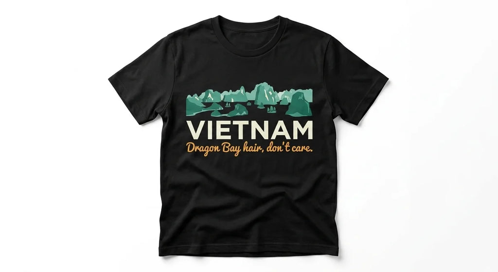 Ha Long Bay Vietnam Souvenir T-Shirt | "Dragon Bay Hair, Don't Care" Graphic Tee | Unisex Travel Gift