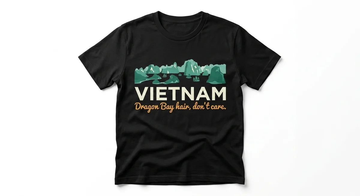Ha Long Bay Vietnam Souvenir T-Shirt | "Dragon Bay Hair, Don't Care" Graphic Tee | Unisex Travel Gift