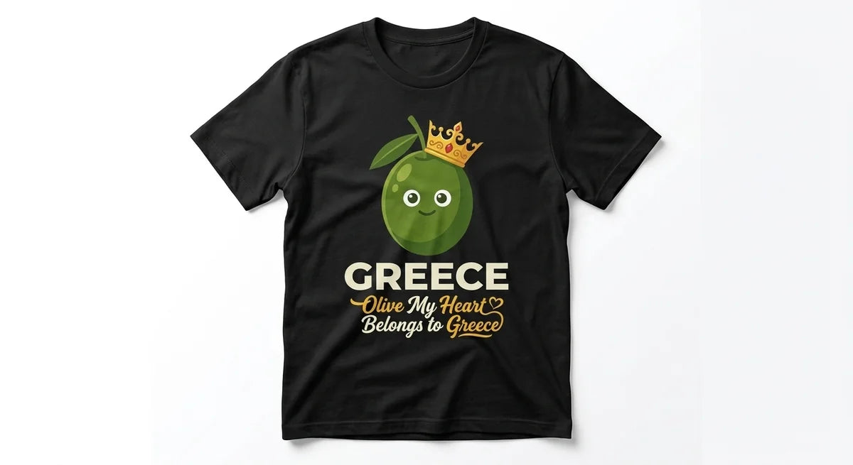 Olive My Heart Greece Souvenir T-Shirt | Funny Mediterranean Foodie Graphic Tee | Premium Cotton Travel Apparel
