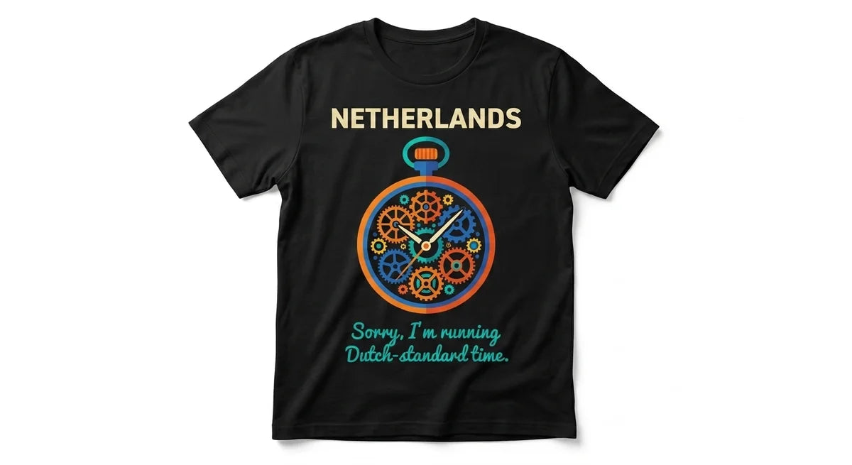 Netherlands Souvenir T-Shirt: "Dutch-Standard Time" Funny Travel Tee – Bike Gear Graphic Cotton Shirt