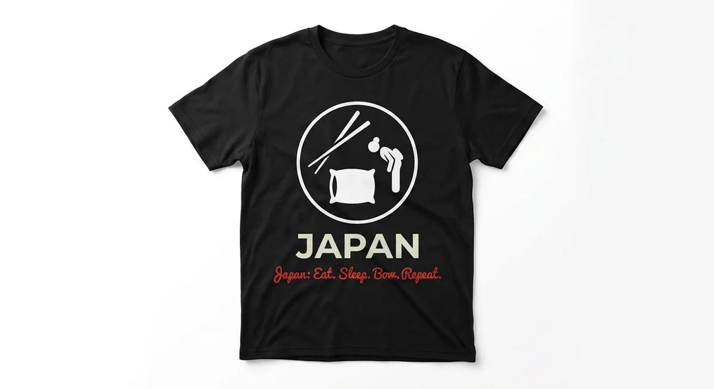 Japan Eat Bow Repeat Graphic T-Shirt | Funny Japanese Souvenir Tee
