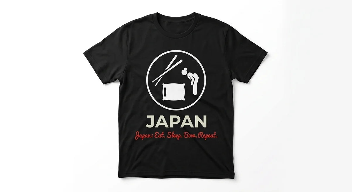 Japan Eat Bow Repeat Graphic T-Shirt | Funny Japanese Souvenir Tee