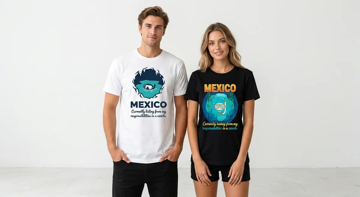 Mexico Vacation T-Shirt | "Hiding From Responsibilities in a Cenote" Graphic Tee | Funny Travel Souvenir Shirt