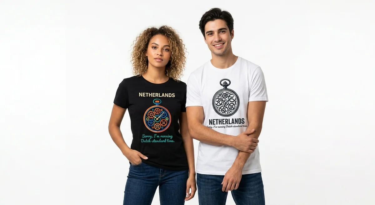 Netherlands Souvenir T-Shirt: "Dutch-Standard Time" Funny Travel Tee – Bike Gear Graphic Cotton Shirt