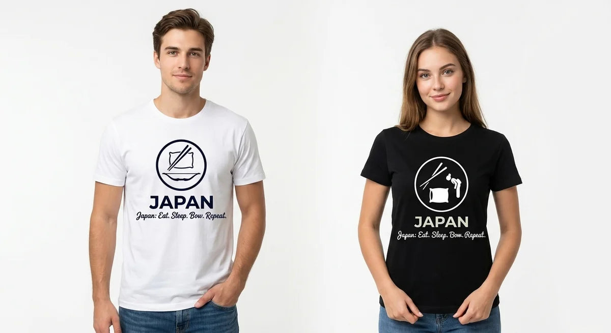 Japan Eat Bow Repeat Graphic T-Shirt | Funny Japanese Souvenir Tee