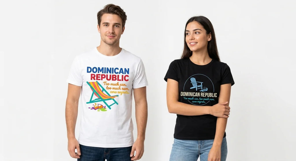 Dominican Republic Vacation T-Shirt – "Too Much Sun, Too Much Rum" Beach Graphic Tee