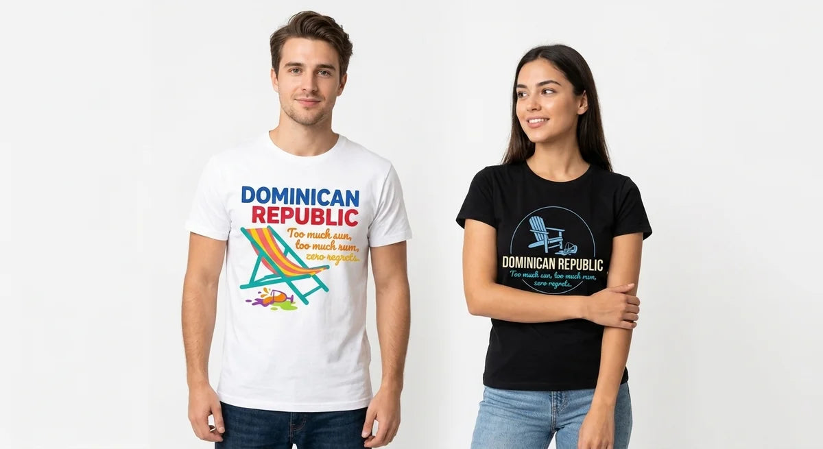 Dominican Republic Vacation T-Shirt – "Too Much Sun, Too Much Rum" Beach Graphic Tee