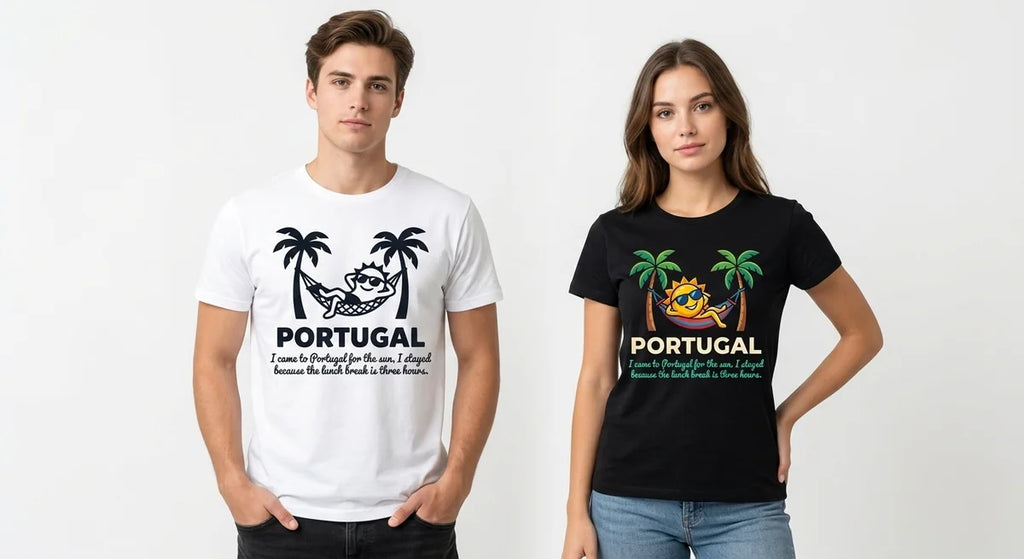 Portugal Travel T-Shirt | "I Stayed for the Three-Hour Lunch" Funny Graphic Tee | Soft Cotton Vacation Souvenir