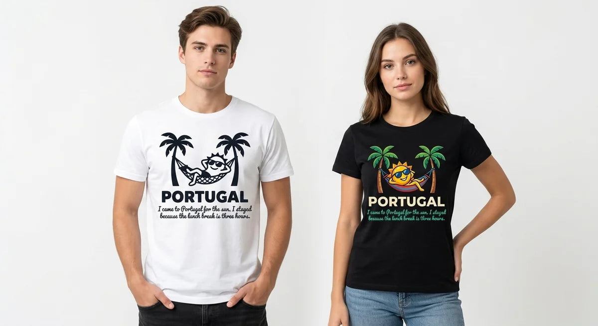 Portugal Travel T-Shirt | "I Stayed for the Three-Hour Lunch" Funny Graphic Tee | Soft Cotton Vacation Souvenir