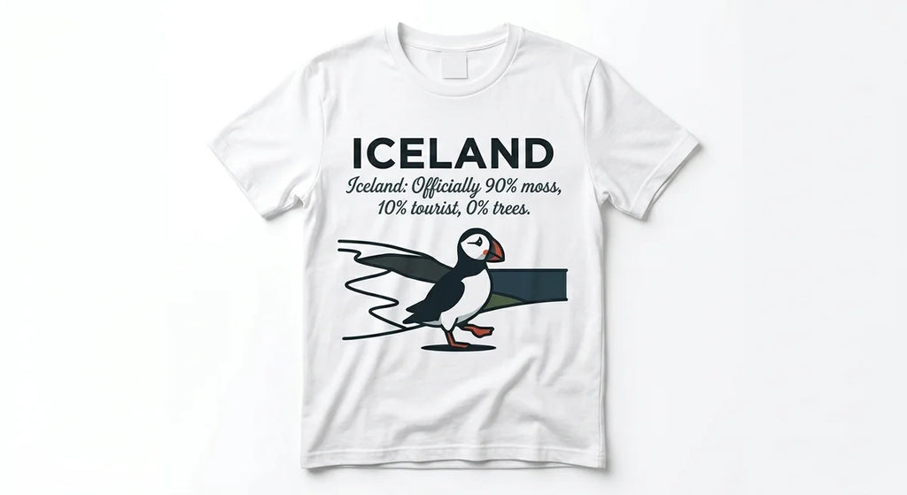 Iceland Moss & Puffin Tee | Funny Travel Souvenir Shirt | 100% Cotton Iceland Graphic T-Shirt
