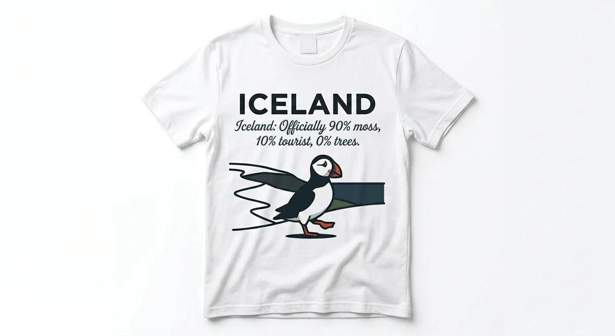 Iceland Moss & Puffin Tee | Funny Travel Souvenir Shirt | 100% Cotton Iceland Graphic T-Shirt