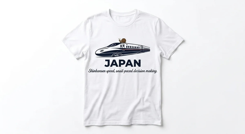 Japan Souvenir T-Shirt | Shinkansen Bullet Train & Snail Graphic Tee | Funny Travel Gift for Japan Lovers