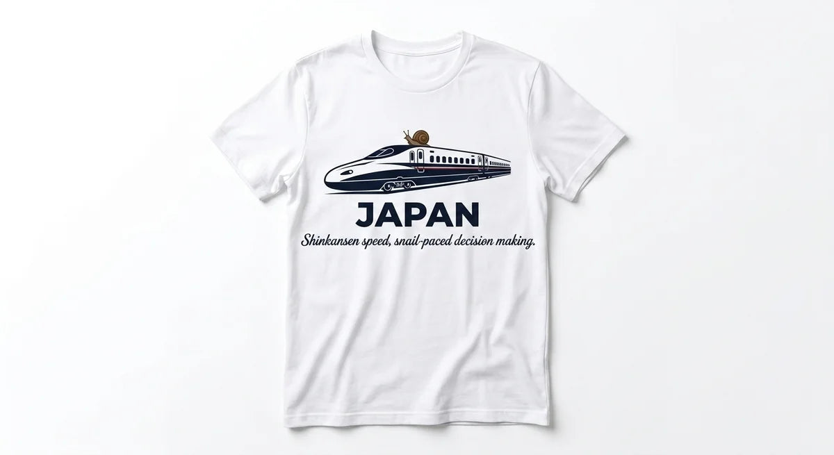 Japan Souvenir T-Shirt | Shinkansen Bullet Train & Snail Graphic Tee | Funny Travel Gift for Japan Lovers