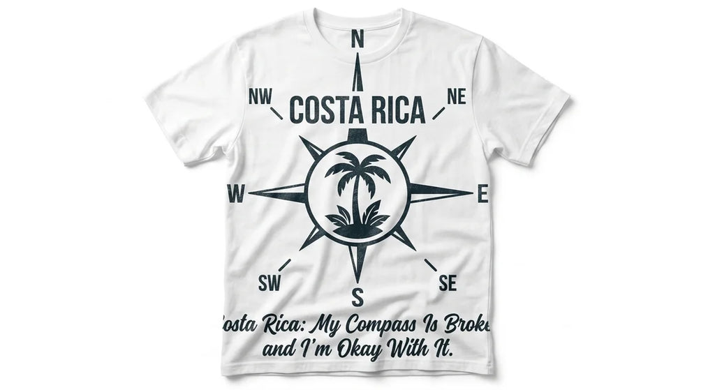 "My Compass Is Broken" Funny Graphic Tee | Tropical Vacation Souvenir | Costa Rica Travel T-Shirt