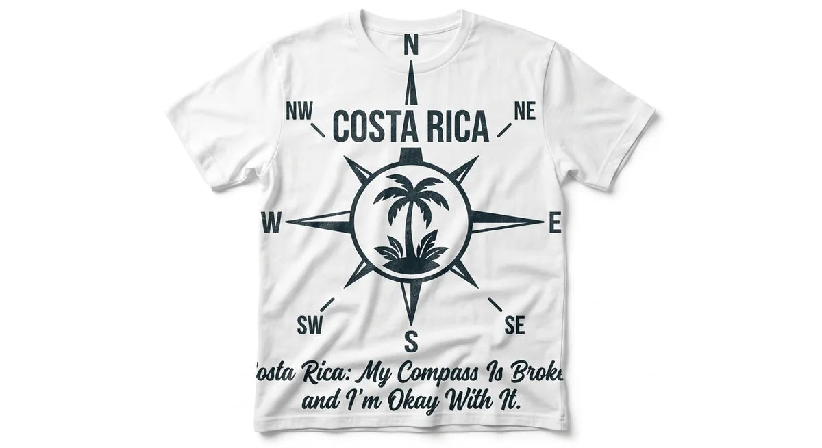 "My Compass Is Broken" Funny Graphic Tee | Tropical Vacation Souvenir | Costa Rica Travel T-Shirt