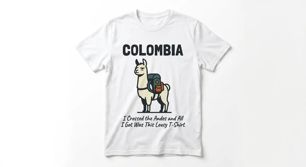 Colombia Souvenir T-Shirt: 'I Crossed the Andes' Llama Graphic Tee – Premium Cotton Unisex Apparel