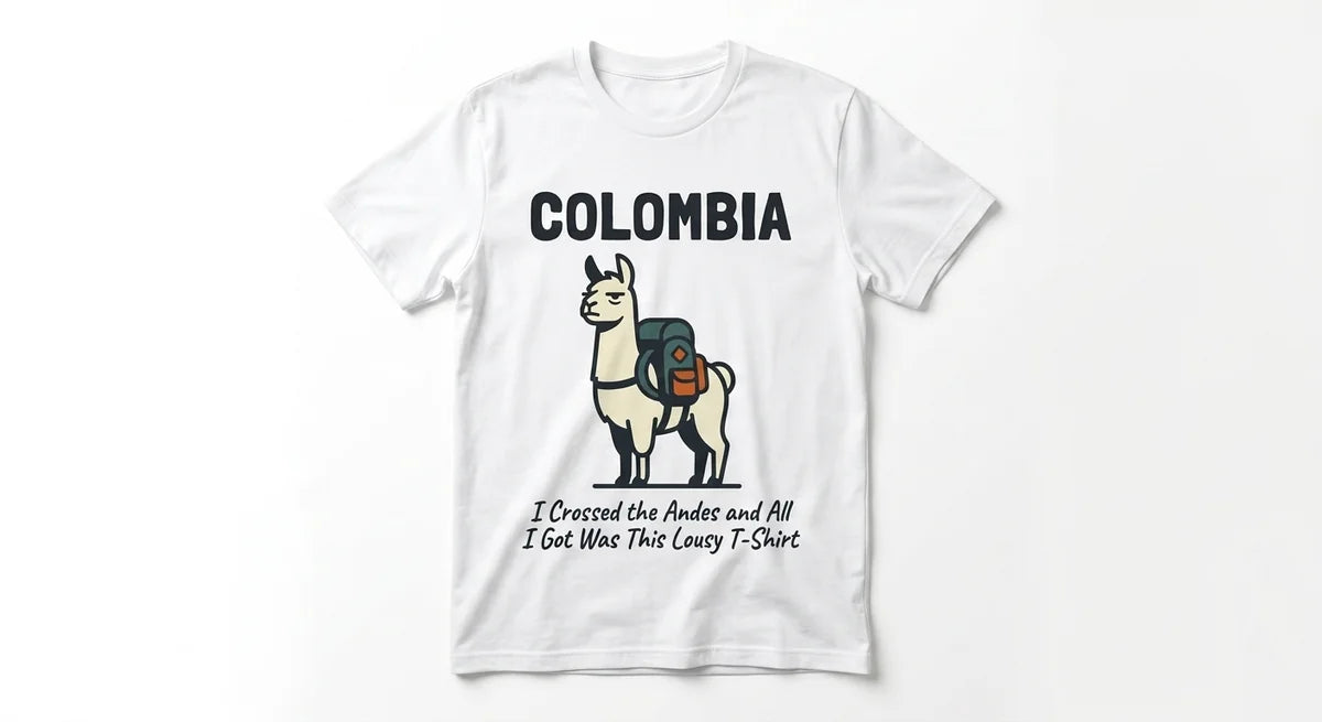 Colombia Souvenir T-Shirt: 'I Crossed the Andes' Llama Graphic Tee – Premium Cotton Unisex Apparel