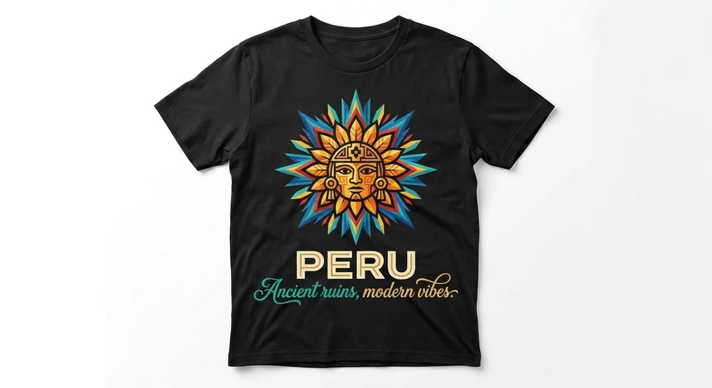 Peru Souvenir T-Shirt: Ancient Ruins & Modern Vibes Incan Sun Graphic Tee