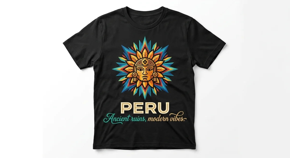 Peru Souvenir T-Shirt: Ancient Ruins & Modern Vibes Incan Sun Graphic Tee