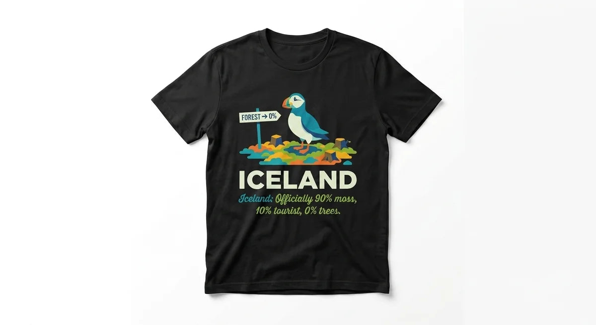 Iceland Moss & Puffin Tee | Funny Travel Souvenir Shirt | 100% Cotton Iceland Graphic T-Shirt