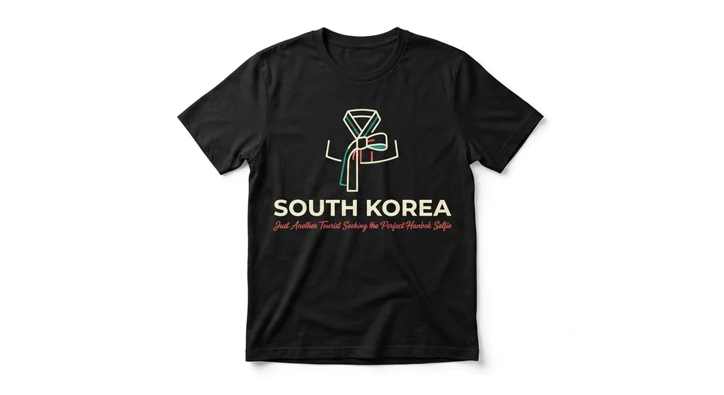South Korea Souvenir T-Shirt | 'Just Another Tourist' Minimalist Hanbok Graphic Tee | Trendy Seoul Travel Apparel