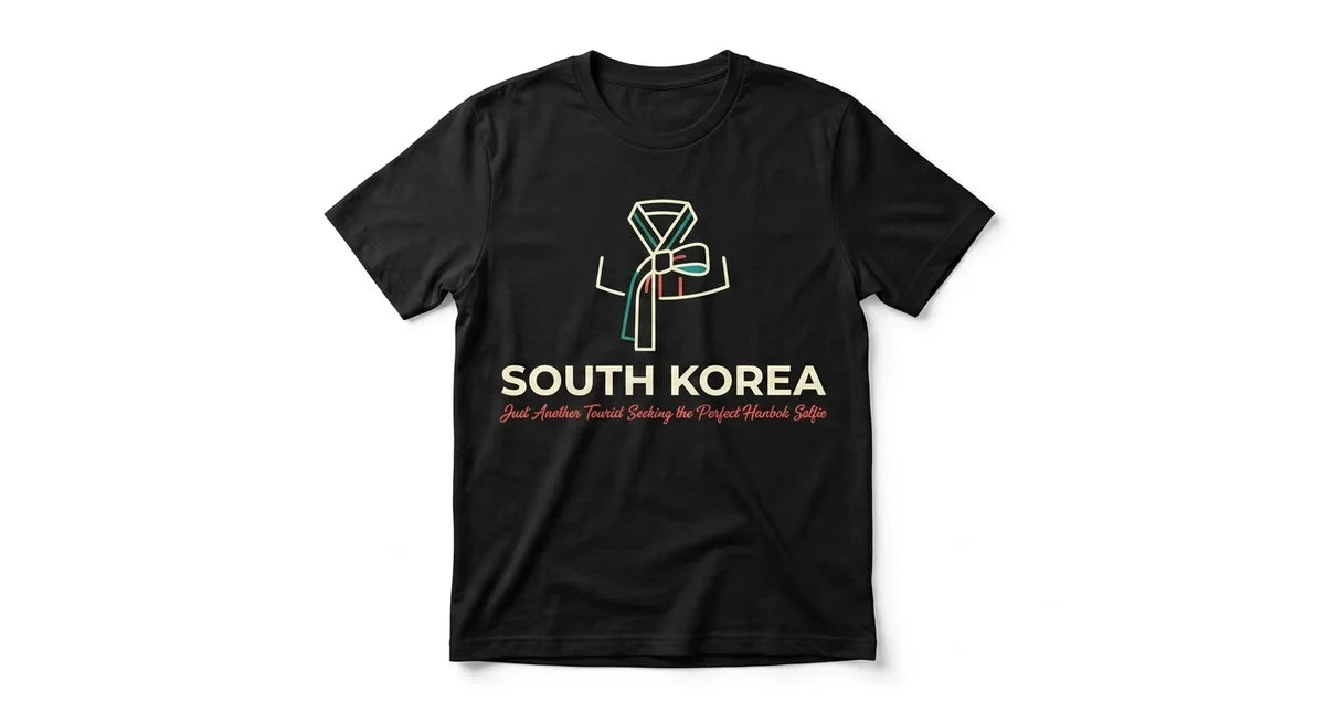 South Korea Souvenir T-Shirt | 'Just Another Tourist' Minimalist Hanbok Graphic Tee | Trendy Seoul Travel Apparel