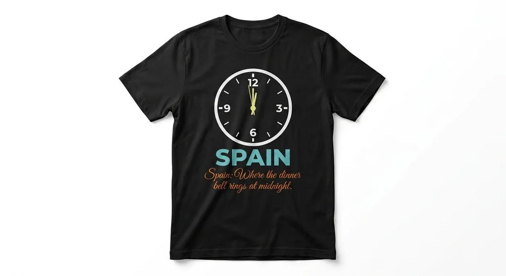 Spain Midnight Dinner Club T-Shirt | Funny Spain Travel Souvenir Tee | 100% Cotton Spain Vacation Gift