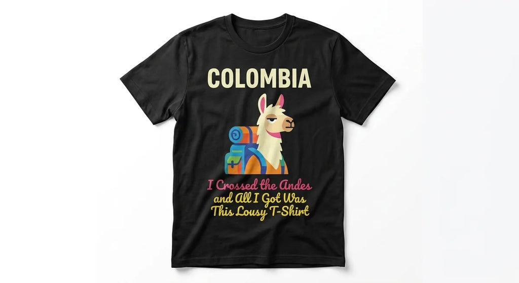 Colombia Souvenir T-Shirt: 'I Crossed the Andes' Llama Graphic Tee – Premium Cotton Unisex Apparel