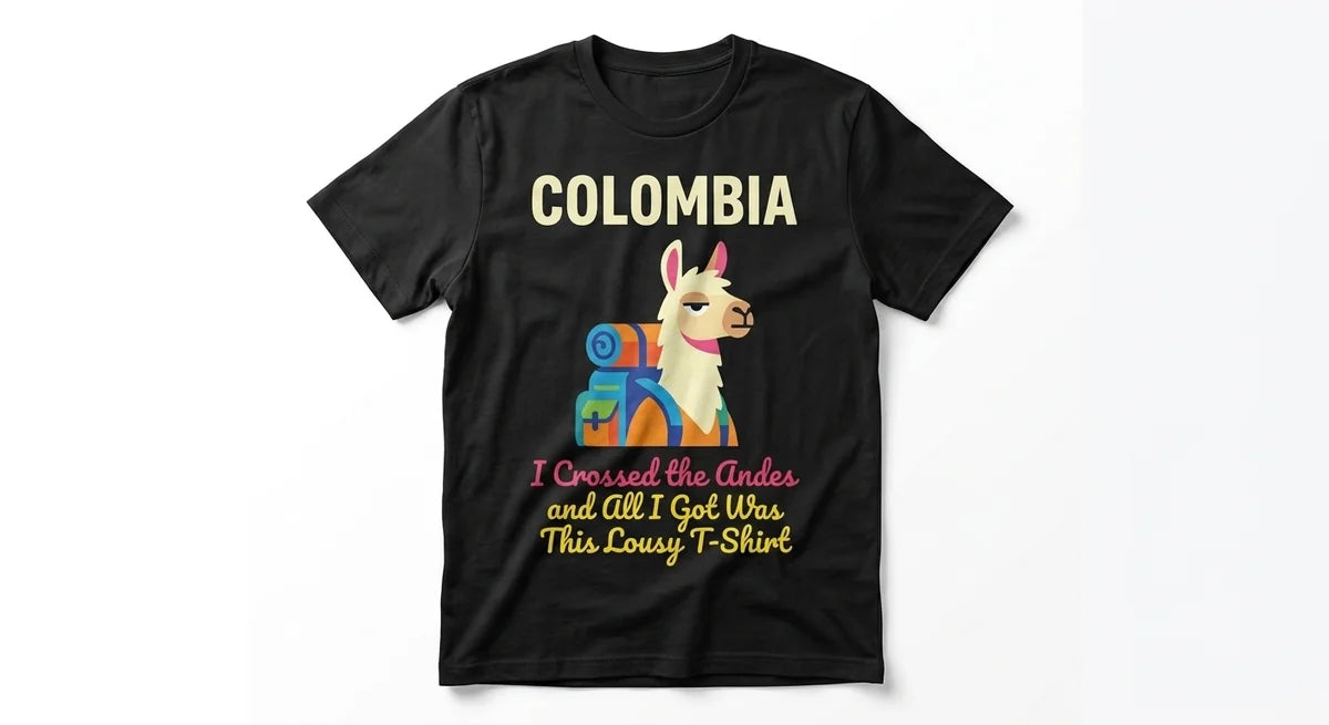 Colombia Souvenir T-Shirt: 'I Crossed the Andes' Llama Graphic Tee – Premium Cotton Unisex Apparel