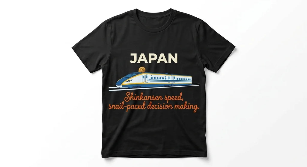 Japan Souvenir T-Shirt | Shinkansen Bullet Train & Snail Graphic Tee | Funny Travel Gift for Japan Lovers