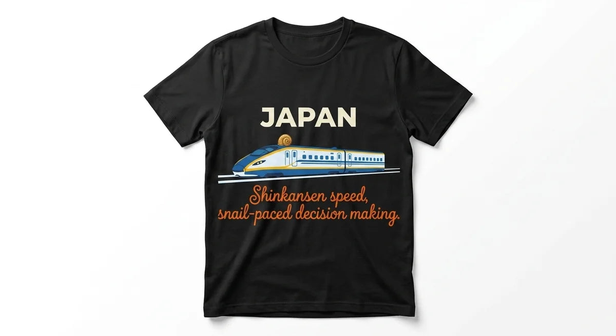 Japan Souvenir T-Shirt | Shinkansen Bullet Train & Snail Graphic Tee | Funny Travel Gift for Japan Lovers
