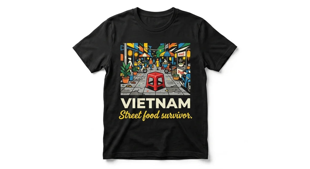 Vietnam Souvenir T-Shirt: 'Street Food Survivor' Graphic Tee – The Ultimate Badge of Honor for Brave Eaters