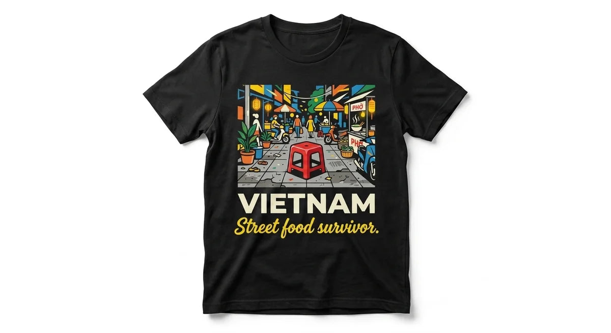 Vietnam Souvenir T-Shirt: 'Street Food Survivor' Graphic Tee – The Ultimate Badge of Honor for Brave Eaters