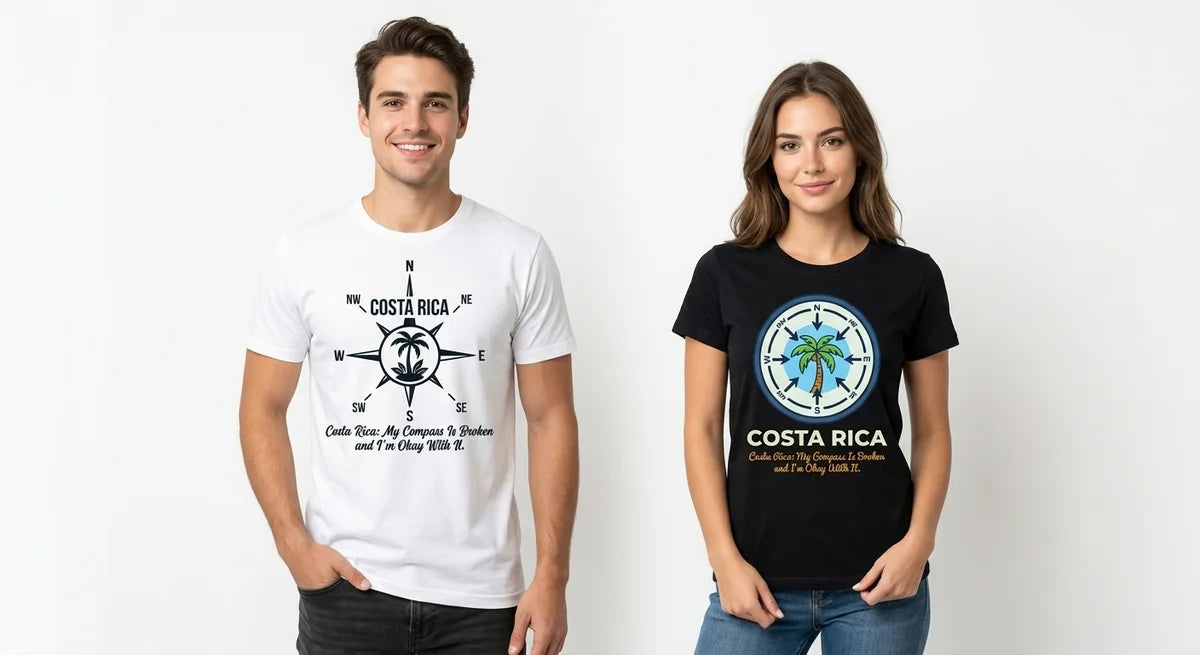 "My Compass Is Broken" Funny Graphic Tee | Tropical Vacation Souvenir | Costa Rica Travel T-Shirt
