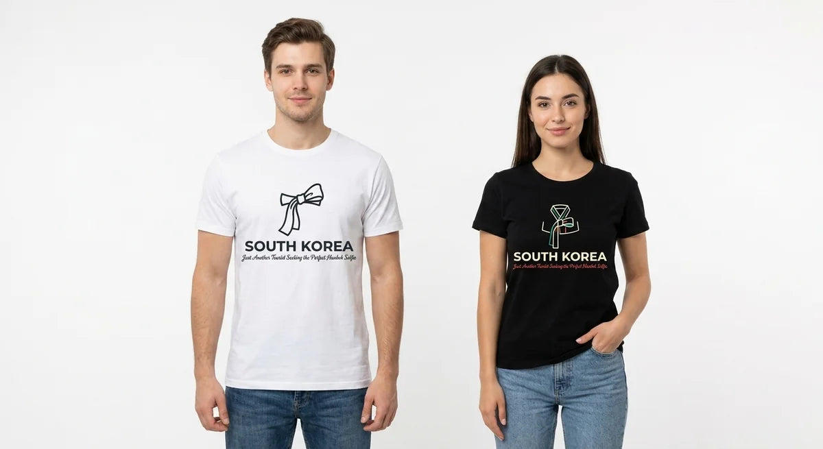 South Korea Souvenir T-Shirt | 'Just Another Tourist' Minimalist Hanbok Graphic Tee | Trendy Seoul Travel Apparel