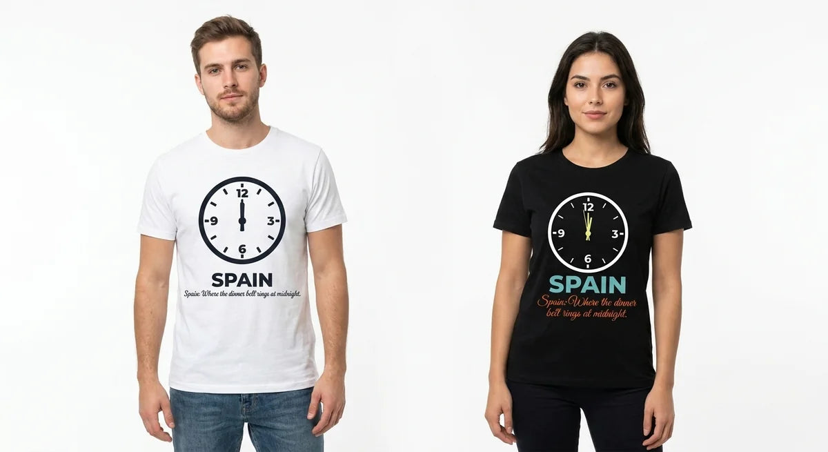 Spain Midnight Dinner Club T-Shirt | Funny Spain Travel Souvenir Tee | 100% Cotton Spain Vacation Gift