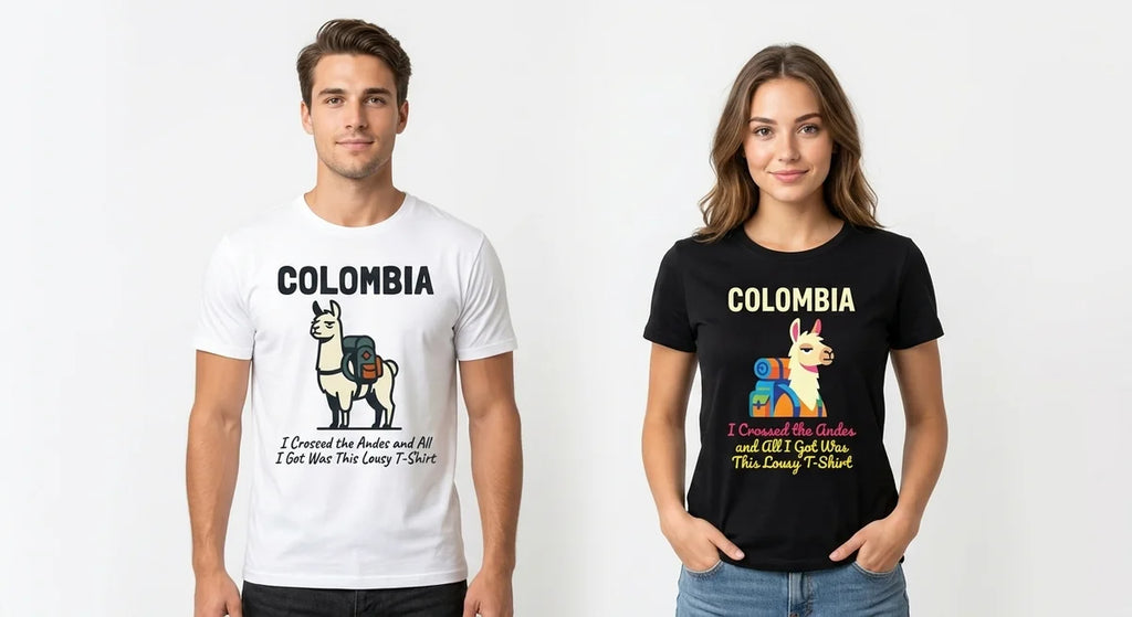 Colombia Souvenir T-Shirt: 'I Crossed the Andes' Llama Graphic Tee – Premium Cotton Unisex Apparel