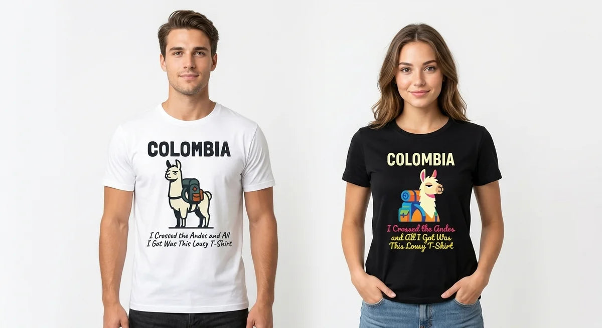 Colombia Souvenir T-Shirt: 'I Crossed the Andes' Llama Graphic Tee – Premium Cotton Unisex Apparel