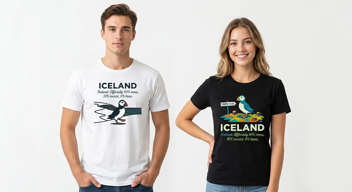 Iceland Moss & Puffin Tee | Funny Travel Souvenir Shirt | 100% Cotton Iceland Graphic T-Shirt