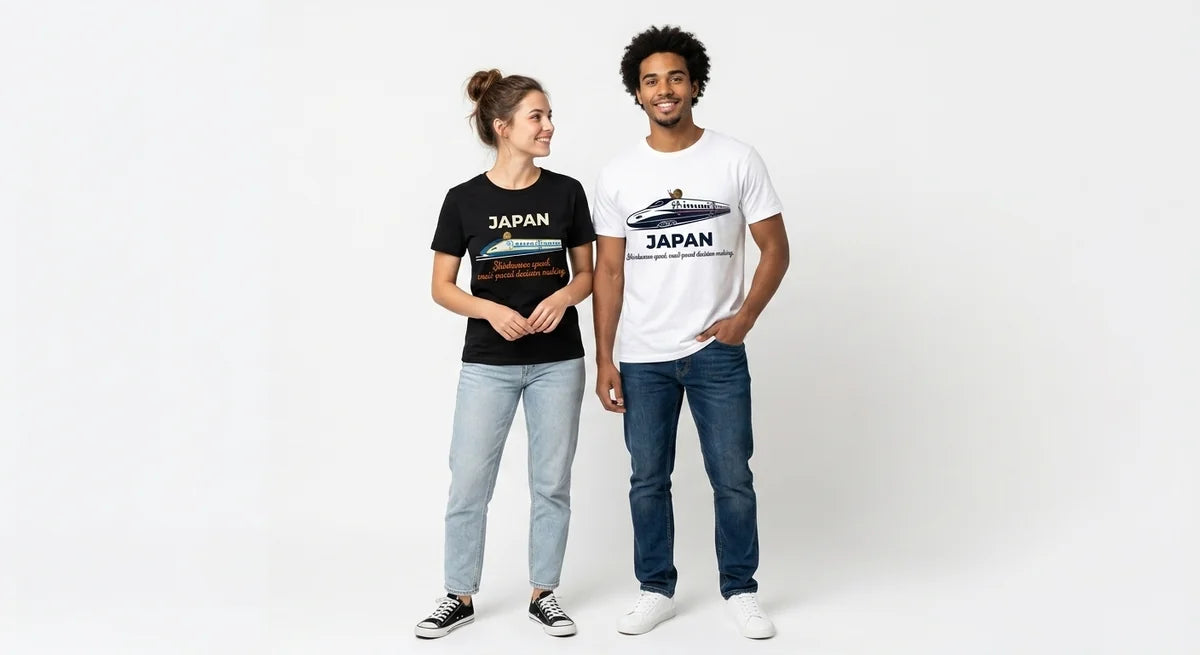 Japan Souvenir T-Shirt | Shinkansen Bullet Train & Snail Graphic Tee | Funny Travel Gift for Japan Lovers