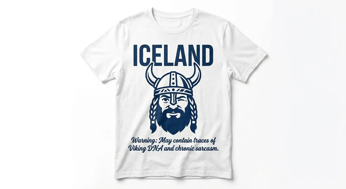 Icelandic Viking DNA Slogan T-Shirt – Winking Viking Graphic Tee for Travelers & Sarcasm Lovers