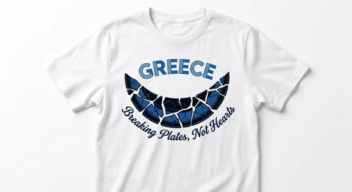 "Breaking Plates, Not Hearts" Greek Souvenir Graphic T-Shirt | Premium Cotton Mediterranean Keepsake