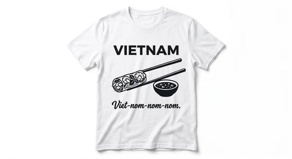 Viet-nom-nom-nom T-Shirt | Funny Vietnam Travel Souvenir & Foodie Gift | Soft Cotton Graphic Tee