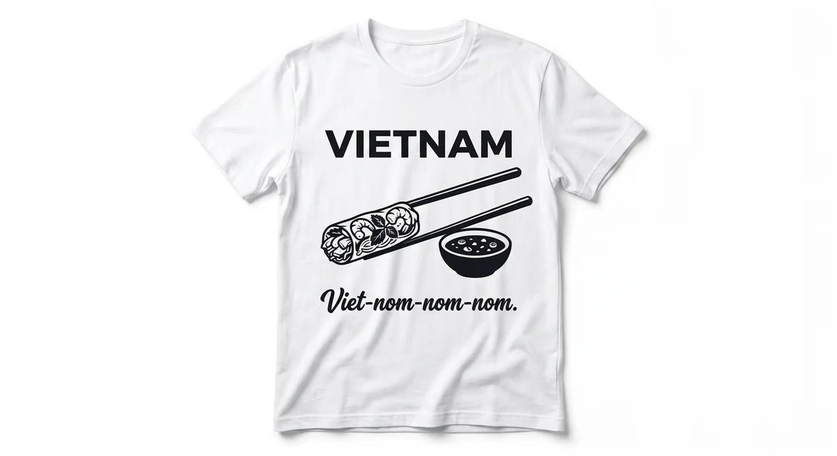 Viet-nom-nom-nom T-Shirt | Funny Vietnam Travel Souvenir & Foodie Gift | Soft Cotton Graphic Tee